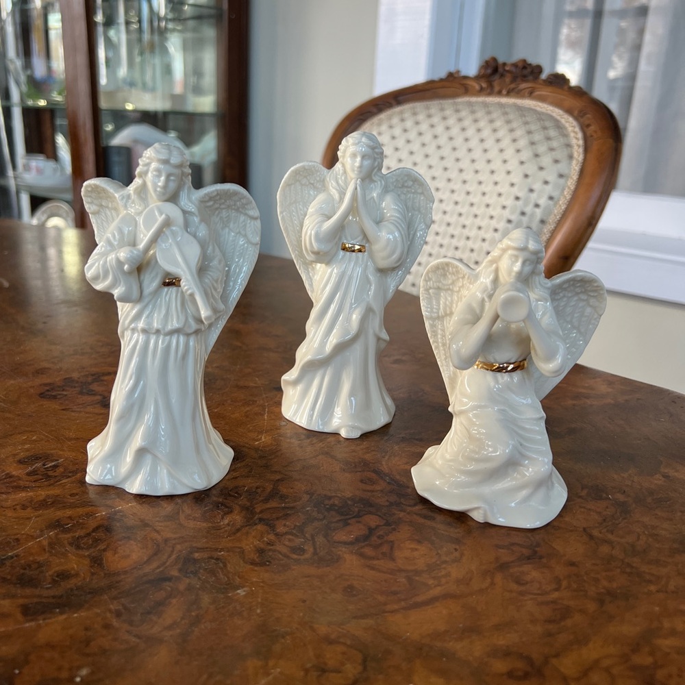 Lenox Set of 3 Angel Figurines with Gold Accents